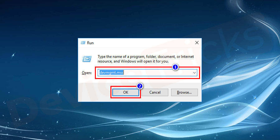 How to fix Xinput1_3.dll is Missing or Not Found Error in Windows 10 ? Press Windows+R keys to open the Run dialogue box and type devmgmt.msc and click OK to open Device Manager.